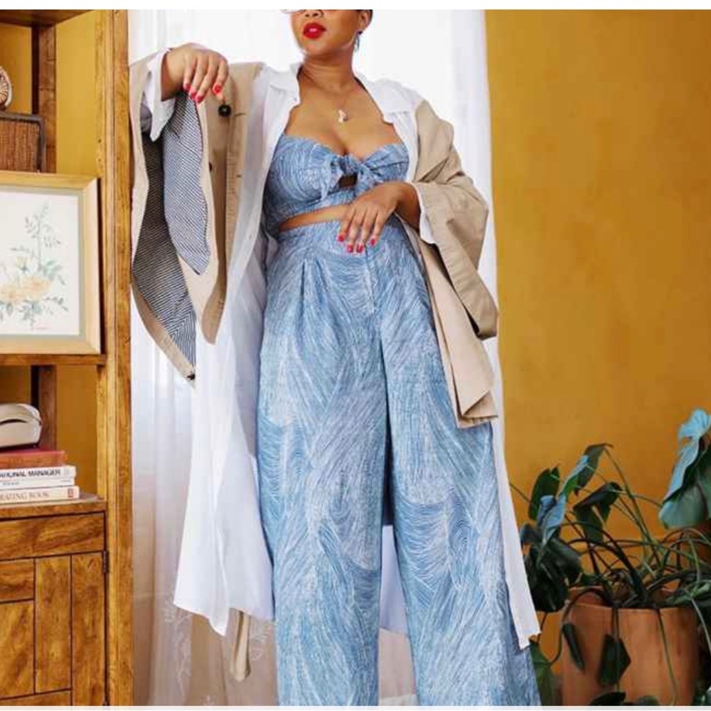Women's Fine Line Print Wide Leg Pants - Fe Noel x Target Blue/White - XXL